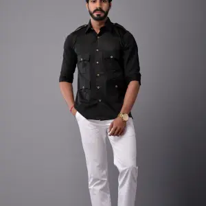 Stylish White Hunting Shirt Blue Strip - Premium Cotton Outdoor Wear | Jaipurio